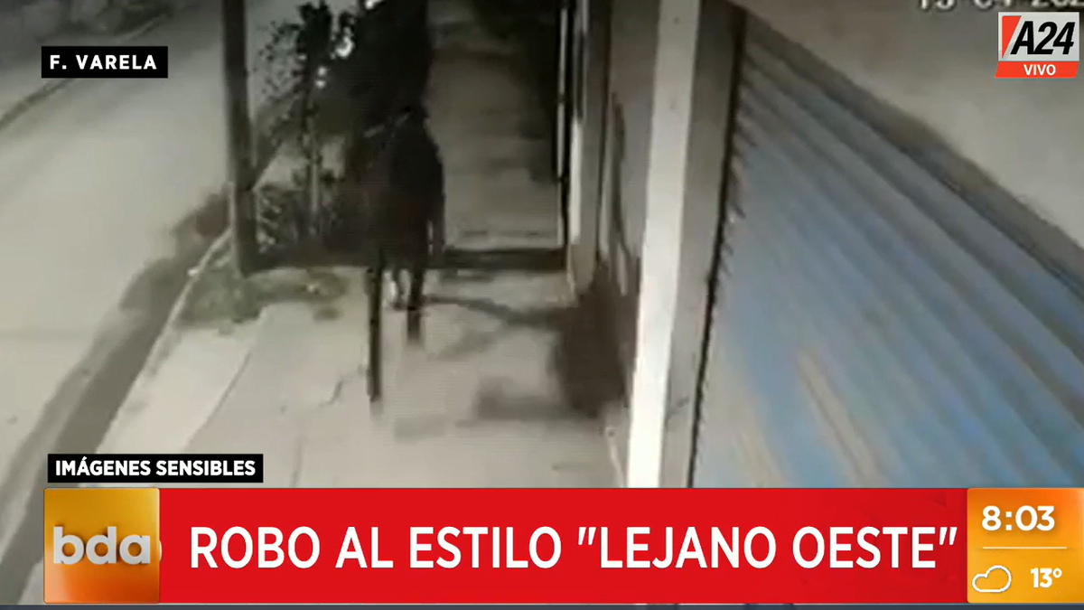 Un ladrón iba armado y montado a caballo en las calles de Florencio Varela. (Foto: Captura A24)&nbsp;