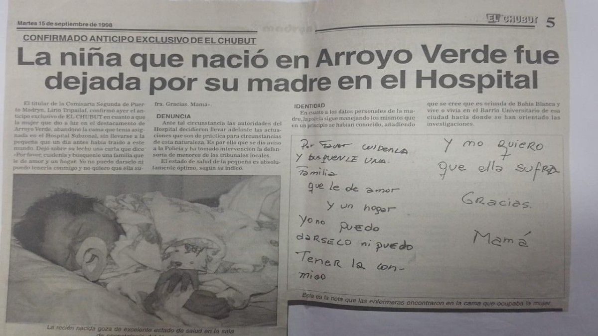 Gabriela Quiñones tiene hoy 23 años&nbsp;y es hija de esa madre que en septiembre de 1998 la abandonó en una comisaría de Arroyo Verde.