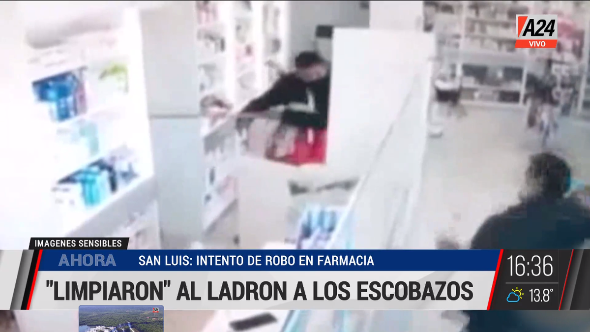 Los ladrones fueron sorprendidos por la reacción de los comerciantes y los clientes que frustraron el asalto (Fuente: captura de TV).
