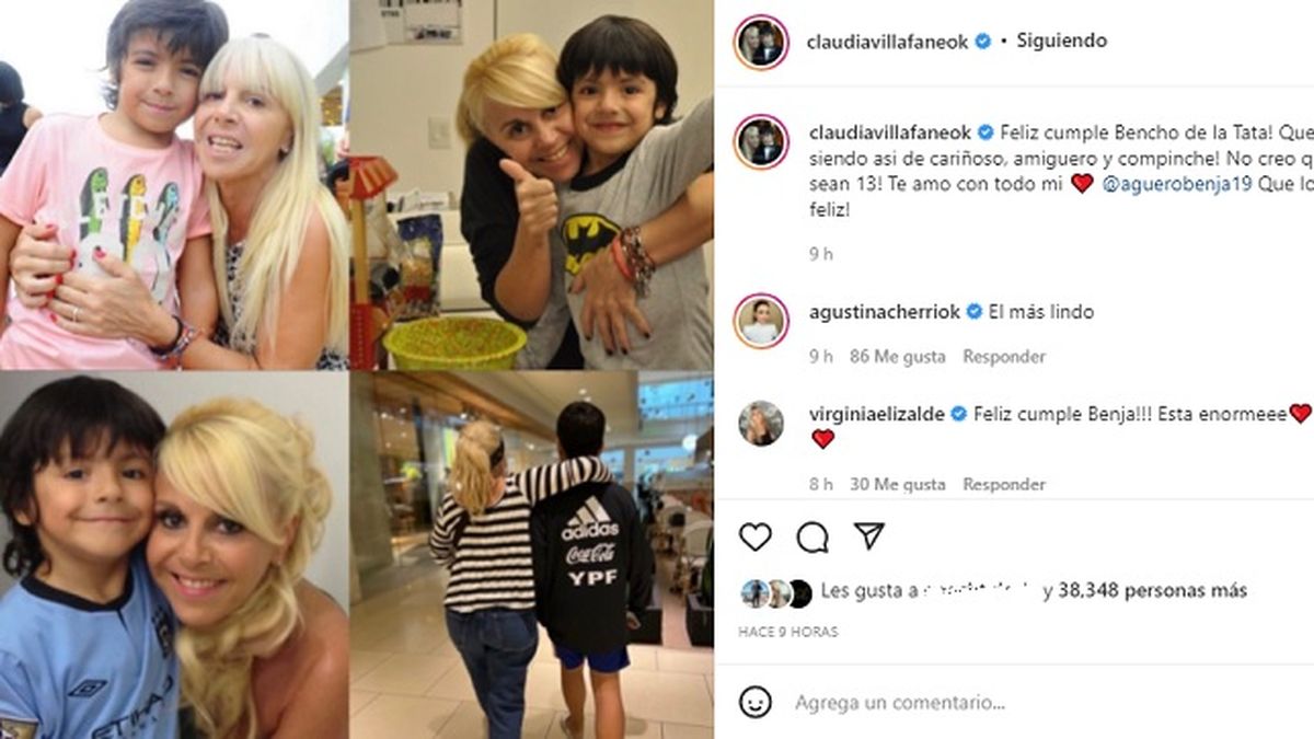 La abuela, Claudia Villafañe, también saludó desde las redes a Benjamín Agüero Maradona por sus 13 años.