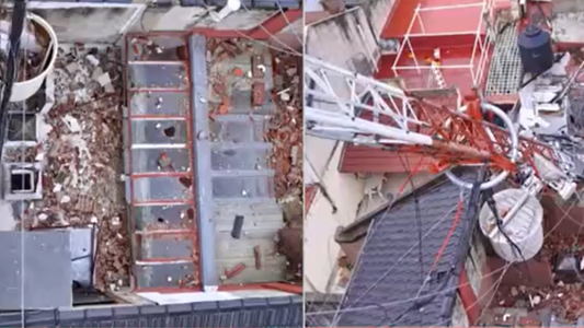 Una enorme antena se precipitó al vacío por el temporal y destrozó tres casas en Liniers