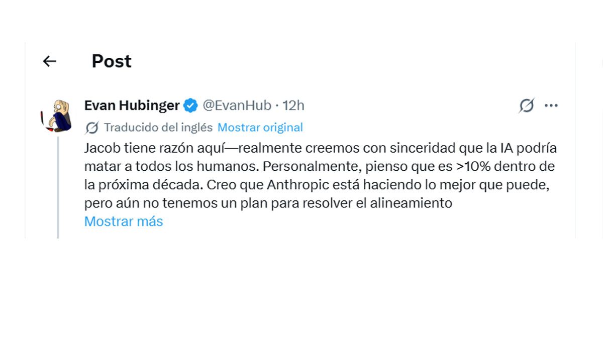 Eban Hubinger, otro experto de la IA que coincide con el peligro mortal que puede representar esa tecnología para los seres humanos. (Foto: Cuenta de X de Hubinger)