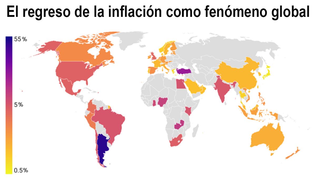 El gráfico muestra cómo la inflación impacta en todos los países del mundo en 2022 (Foto: Gentileza Tradeeconomics)