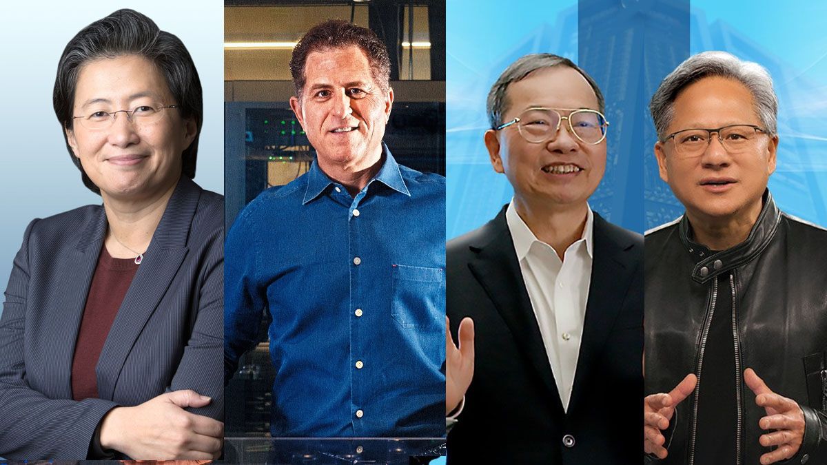 Elisa Su, (directora ejecutiva de AMD), Michael Dell (DELL) Jensen Huang (Nvidia) y Charles Liang (Super Micro Computer). Todos megamillonarios gracias a la explotación de la Inteligencia Artificial. (Foto: A24.com)