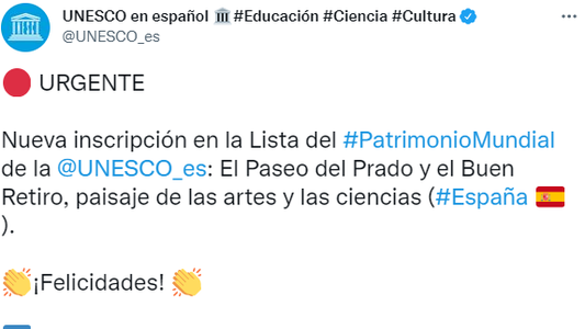 Unesco inscribió como Patrimonio Mundial al Paseo del Prado y el Parque Retiro en Madrid