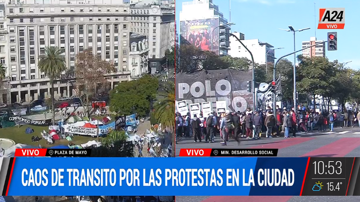La protesta del Polo Obrero en reclamo de mejores salarios provocó un caos de tránsito en el centro porteño.