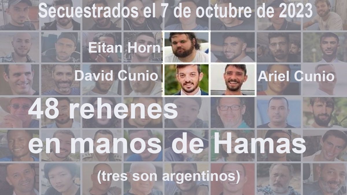 Los 48 rehenes en manos de Hamas. Tres de ellos, son argentinos. (Foto: A24.com)