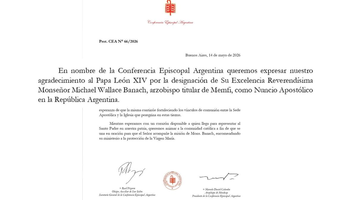 Beneplácito de la Conferencia Episcopal Argentina por el nombramiento del nuevo nuncio apostólico. (Foto: Comunicado CEA)