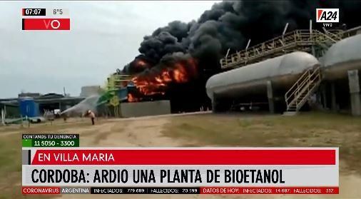 Se incendió una planta de bioetanol en Villa María, Córdoba