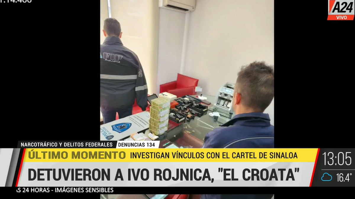 El millonario allanamiento que hizo la policía en las propiedades de el Crioata. (Foto: captura A24)
