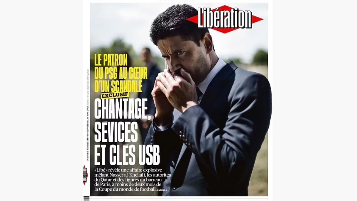 La prensa francesa refleja la grave acusación que pesa sobre el presidente del PSG. (Foto: Liberation)
