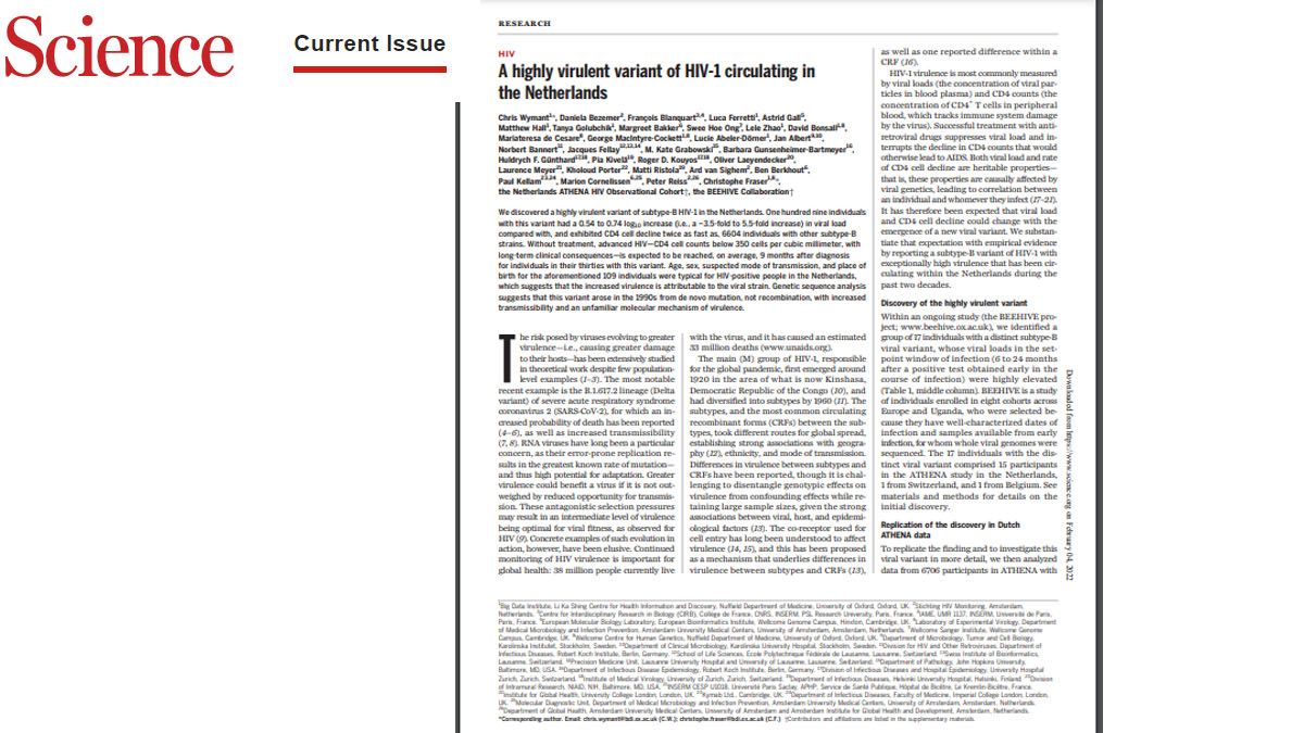 El hallazgo de la nueva variante del VIH, publicado en la revista Science ( Foto: Science)