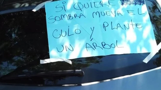 Se indignó con un auto mal estacionado y le dejó un polémico mensaje: Si quiere sombra, mueva el culo y plante un árbol