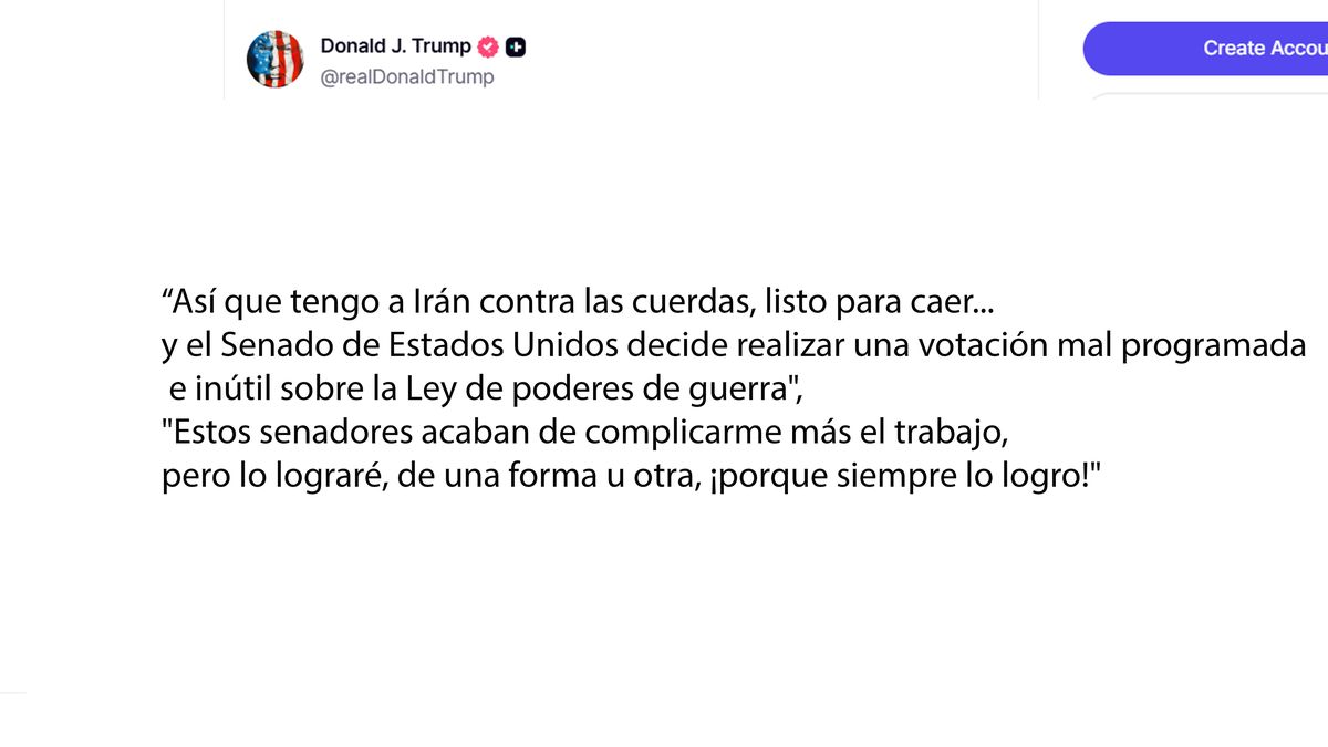 Para Trump. el congreso de su país obstaculiza la negociación con Irán. (Foto: Trump en Truth)