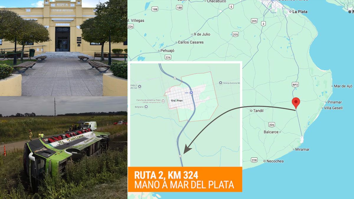 El lugar del accidente en la ruta 2. En el Hospital de Gral. Pirán fueron derivados varios heridos. (Foto: A24.com)