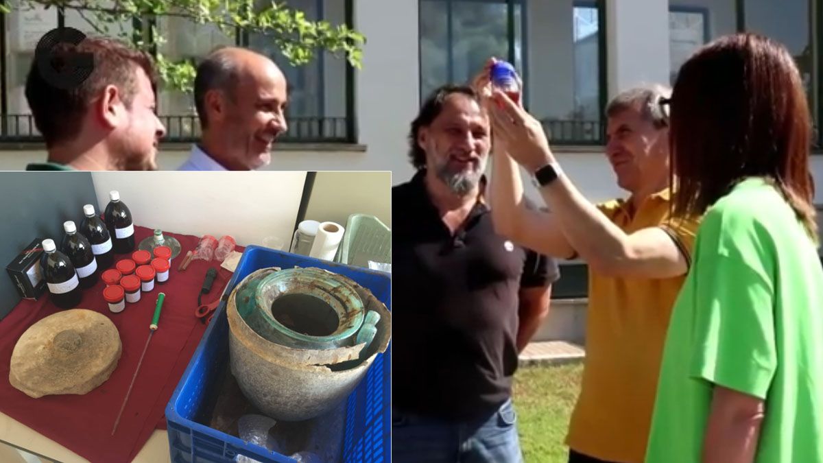 Los científicos con el análisis que confirma que se trata de vino de 2.000 años de Antigüedad. (Foto: Gentileza La Repubblica)