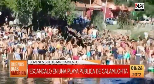 Así estaba una playa pública en Calamuchita, sin distanciamiento