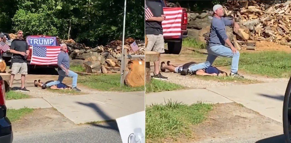 Dos seguidores de Trump parodiaron la muerte de George Floyd durante una protesta