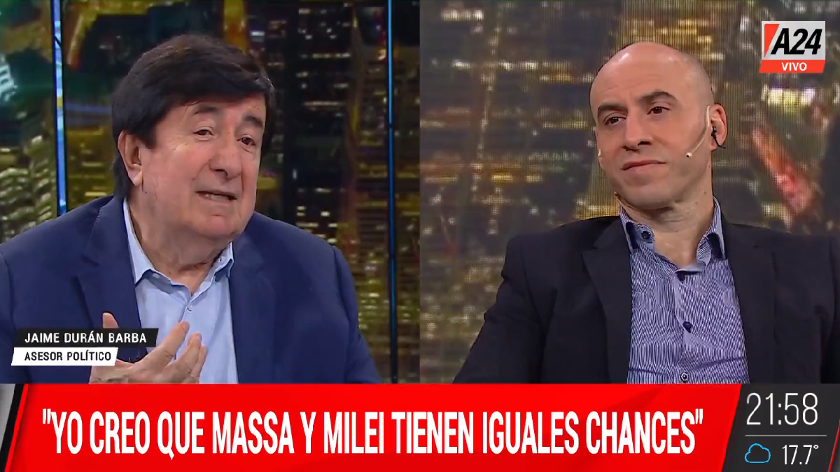 El pronóstico de Jaime Durán Barba: Yo creo que Javier Milei y Sergio Massa tienen iguales chances. (Foto: captura)