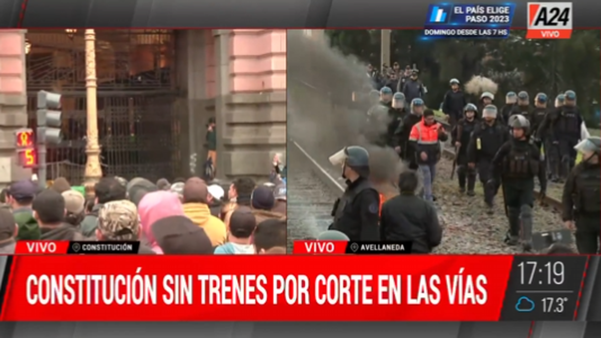 Incidentes en Constitución: hubo pedradas y disturbios por el piquete en el tren Roca. (Captura)