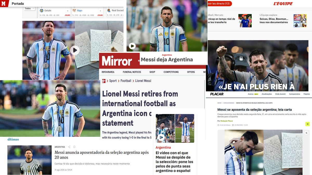 Tras 21 a&ntilde;os en la selecci&oacute;n argentina, Messi se retira de la albiceleste. Los diarios del mundo reflejan este trascendental paso para el f&uacute;tbol mundial. (Foto: A24.com) &nbsp;