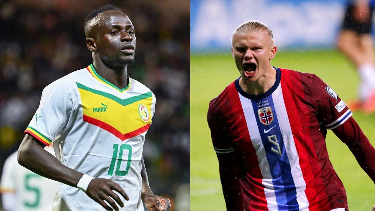 Sadio Mané y Herling Halland. Senegal y Noruega buscan arruinarle la etapa clasificatoria en el mundial a Mbappé y Francia. (foto: A24.com)