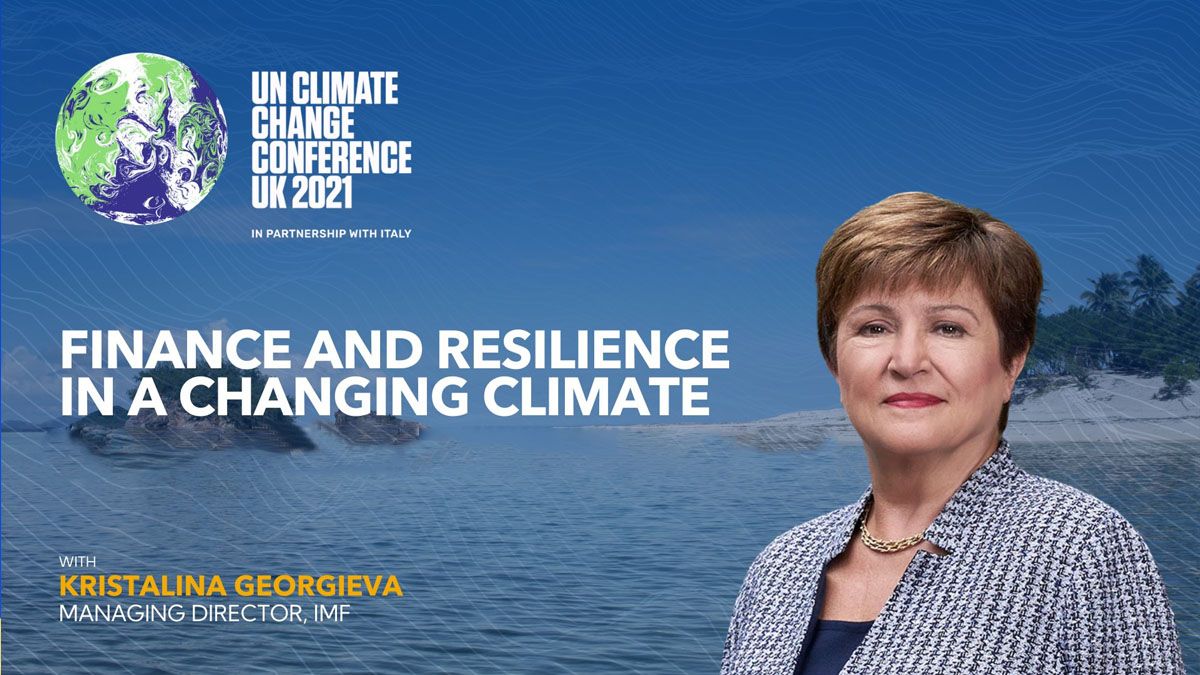 La titular del FMI habló en la cumbre del Clima del Fondo de resiliencia y el aporte de los DEG para países emergentes, algo que reclama la Argentina (Foto: COP26)