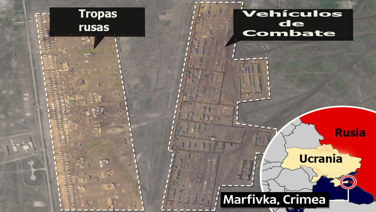 Imágenes satelitales de los desplazamientos rusos en la frontera con Ucrania (Foto: The Sun)