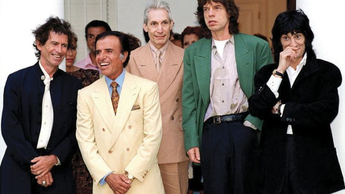 Charlie Watts, junto a sus compa&ntilde;eros de la banda Rolling Stone, en su primera visita a la Argentina en 1995 cuando fueron recibidos por el entonces presidente argentino, Carlos Sa&uacute;l Menem.&nbsp;