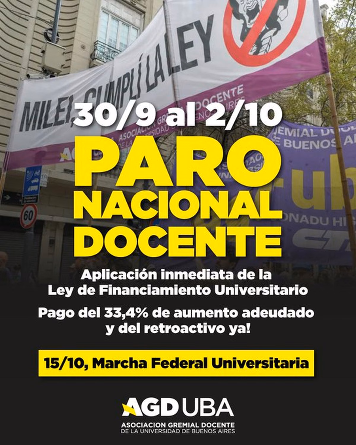 El reclamo de los docentes universitarios que convocaron a una nueva marcha federal para el 15 de octubre. (Foto: redes sociales).