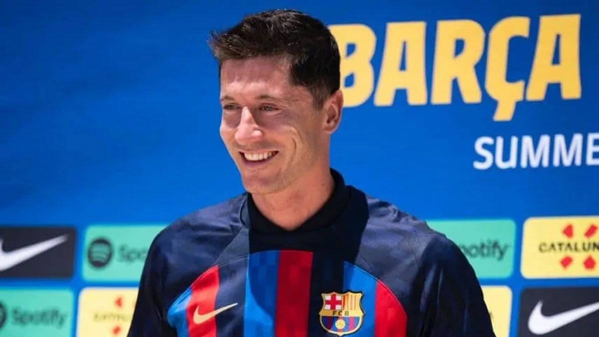 Robert Lewandowski fue presentado en el Barca.&nbsp;