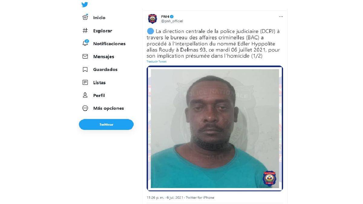 La policía haitiana difundió el rostro de uno de los presuntos implicados en el asesinato del presidente Moise (Foto: Policía Nacional de Haití)