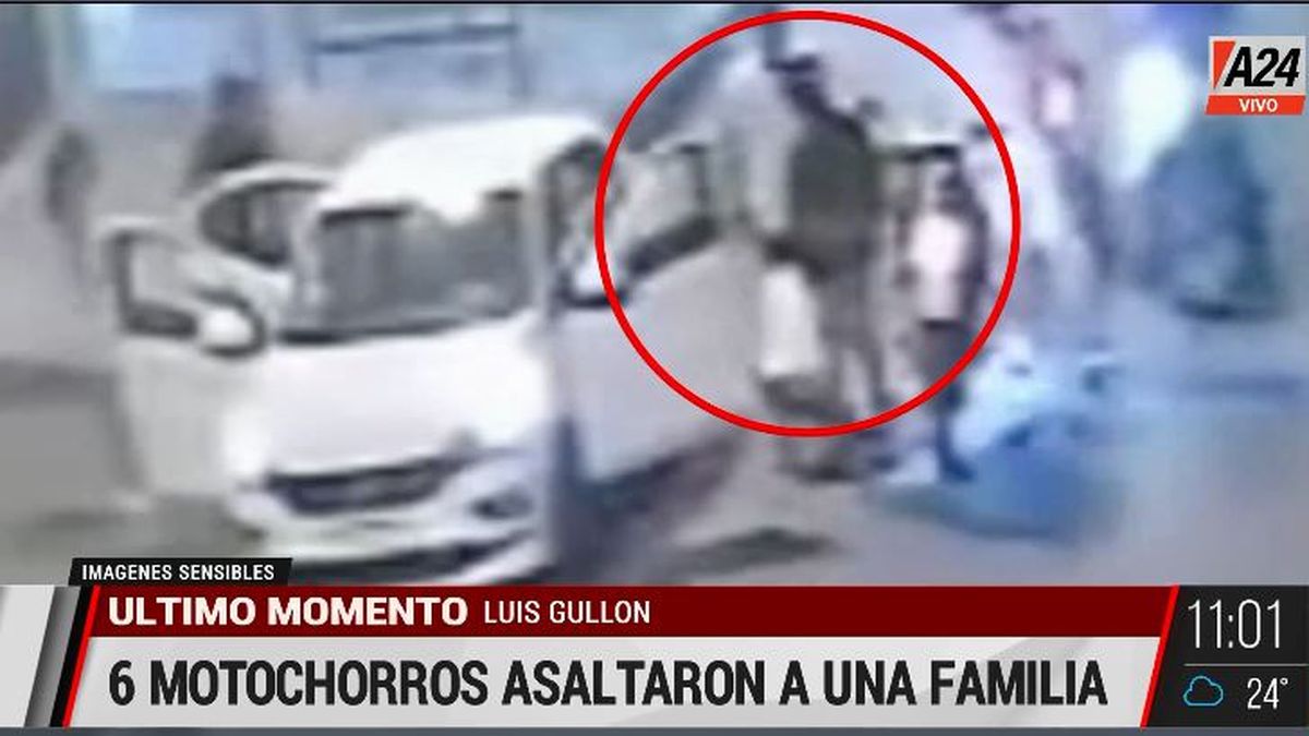 Luis Guillón: nuevo video del brutal robo piraña a una familia. (Captura de Tv)