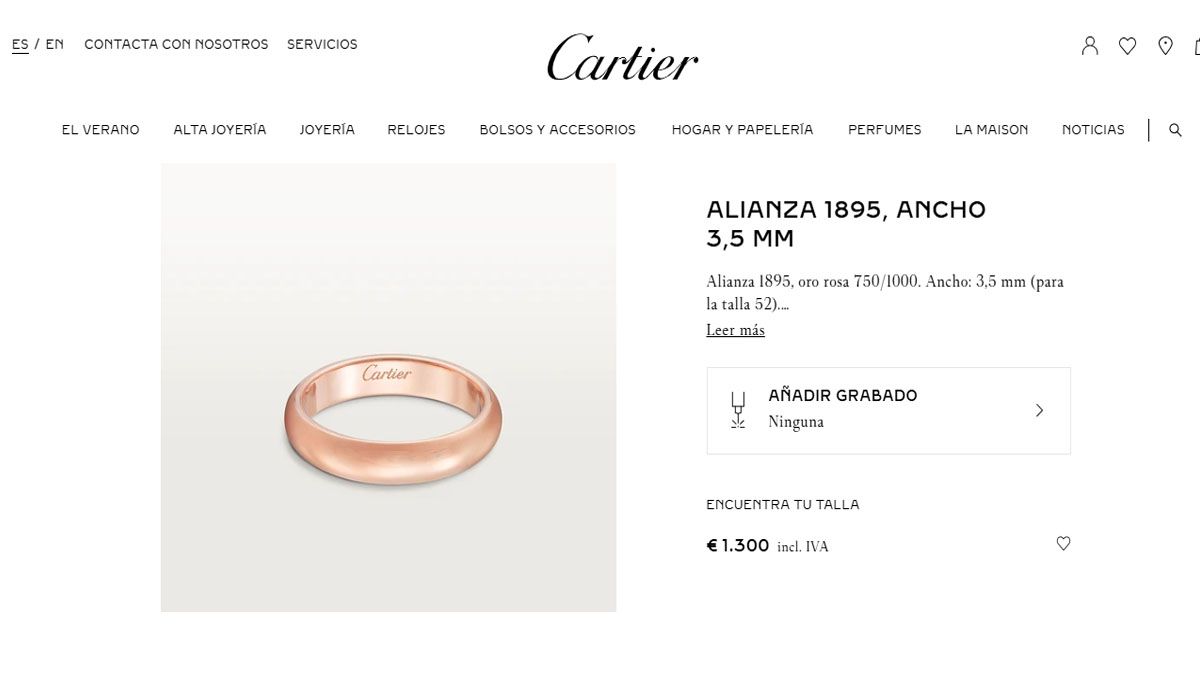 El anillo de oro de Cartier, base para la gema que selló el compromiso de CR7 y su pareja argentina. (Foto: Página Oficial de Cartier)