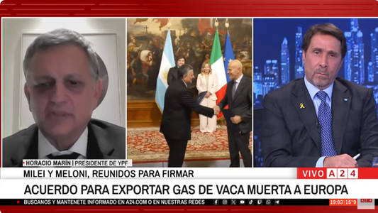 Acuerdo entre YPF y la italiana ENI: Marín reveló que habrá exportaciones por US$ 100 mil millones por gas licuado