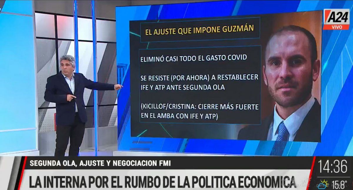 El ministro Guzmán en su hora más difícil: cuestionado por el kirchnerismo (Foto: Captura de TV)