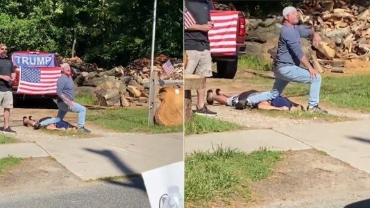 Dos seguidores de Trump parodiaron la muerte de George Floyd durante una protesta