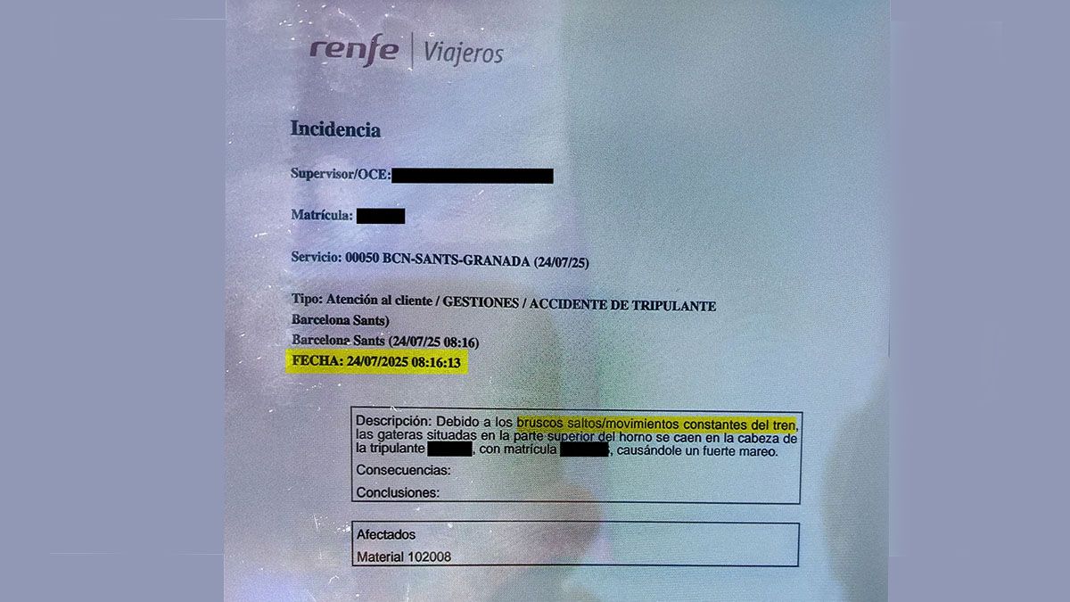 Denuncias formales por la caída de elementos de los portaequipajes ante el bamboleo de los trenes de Alta Velocidad. (Foto: Renfe)