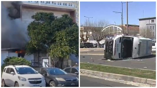 Se incendió un emblemático edificio de la Armada en la Ciudad: una ambulancia salió en su auxilio y volcó