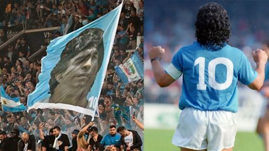 Apareció un imagen de Diego Maradona mientras el Napoli salía campeón en Italia