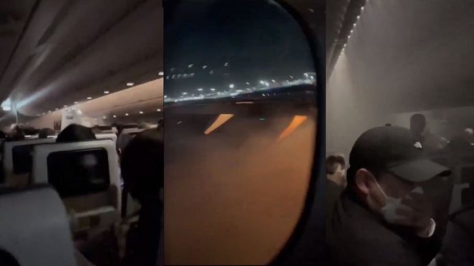 Terror: los videos grabados dentro del avión que se incendió tras chocar con otro en Japón