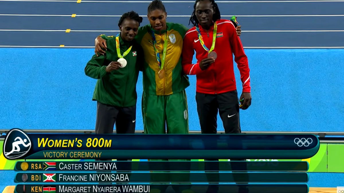 Caster Semenya, la sudafricana con altos niveles de testosterona que logró la medalla de oro en los 800 metros llanos de Río 2016. (Foto: Captura de TV)