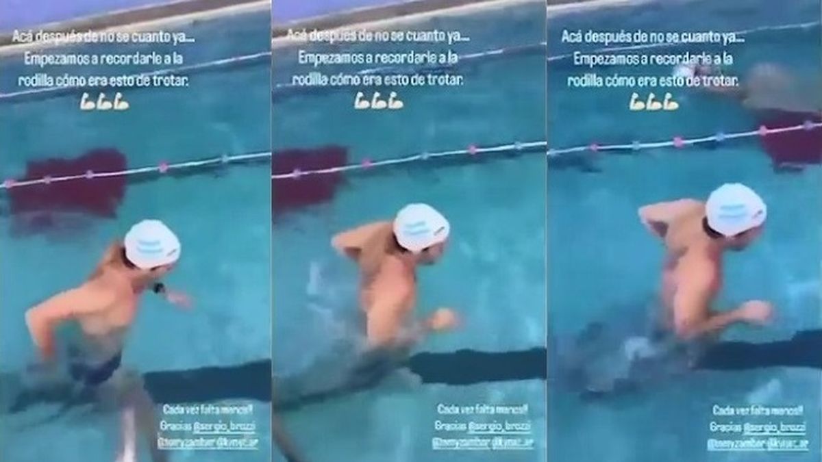 La rehabilitaci&oacute;n de Nicol&aacute;s Cabr&eacute; en el agua, tras la operaci&oacute;n de su menisco izquierdo a fines de agosto pasado.