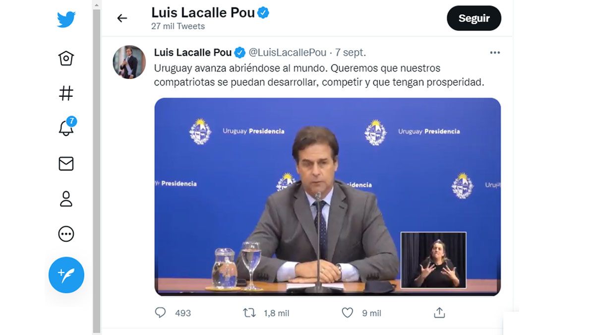 Luis Lacalle Pou defendió las negociaciones por un Tratado de Comercio con China, más allá del Mercosur (Foto: Cuenta oficial de Lacalle Pou en Twitter)