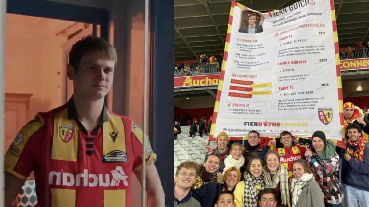 Buscaba trabajo en el club de sus amores e imprimió su CV en una bandera gigante; hoy le llueven ofertas