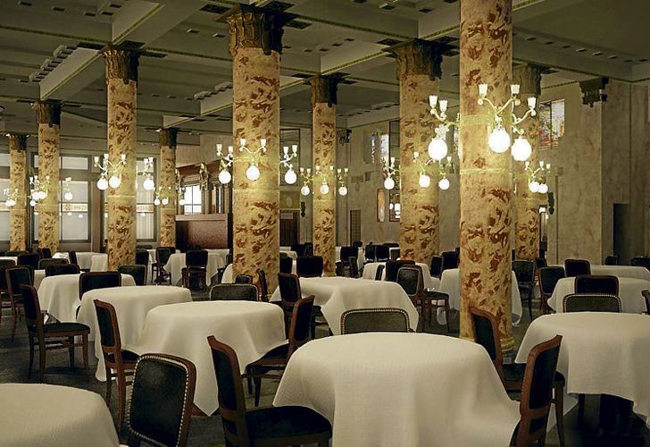 Confitería del Molino y su interior, hoy