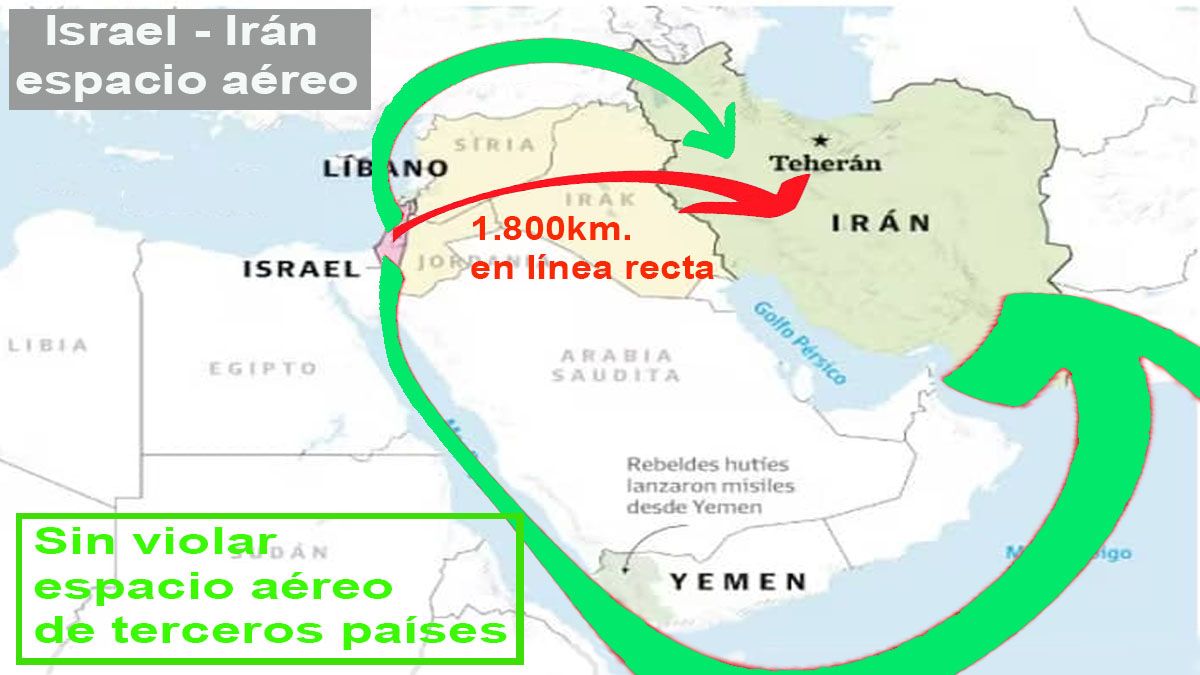 Las vías de Israel para atacar a Irán, en línea recta o sin violar el espacio aéreo de otros países de la región. (Foto: A24.com)