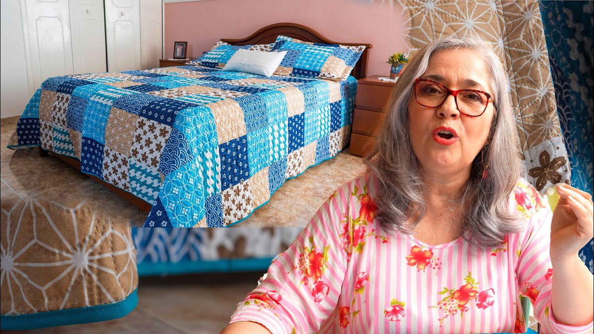 DIY de costura en casa: cómo hacer un cobertor de cama combinado con dos almohadones