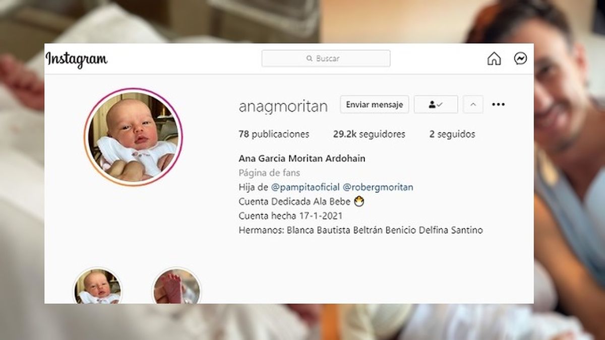 La recién nacida Ana García Moritán Ardohain, hija de Pampita, ya tiene redes sociales con casi 30.000 seguidores. 