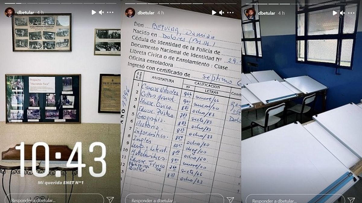 En medio del recorrido por la escuela a la que asistió Damián Betular, se encontró con uno de sus boletines de la escuela primaria.